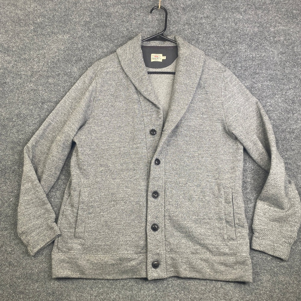Faherty Brand Mens Shawl Collar Cardigan Sweater Grey Heather L MKS2301-MGM